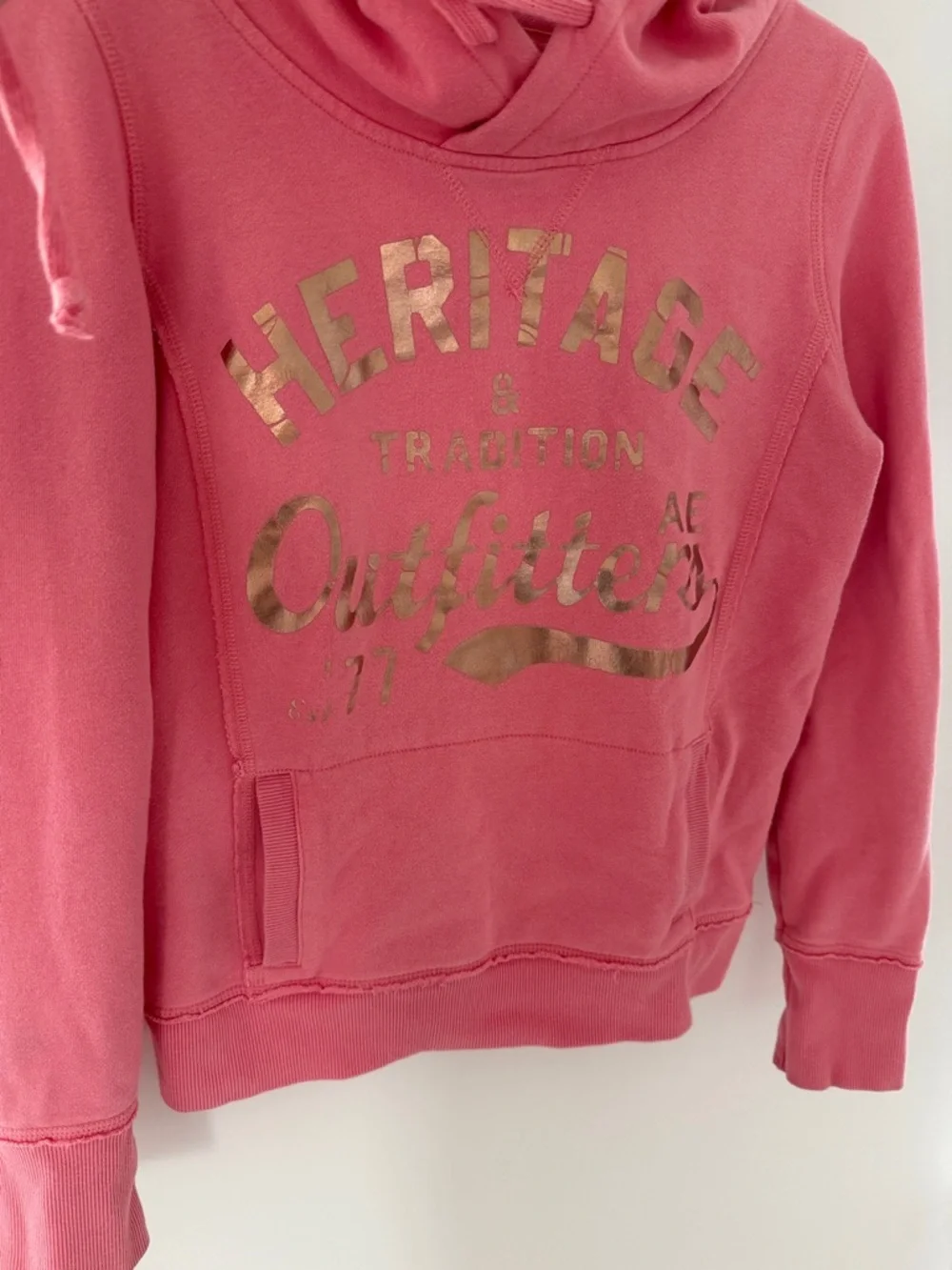American Eagle Outfitters Pink Funnel Neck Pullover with Gold Logo Size Medium